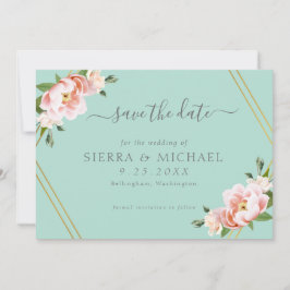 Reserva La Fecha Rubor Floral Gold Geométrico Mint Green Boda