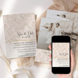 Reserva La Fecha Rubor Gold Scroll Damask Fotografía comprometida
