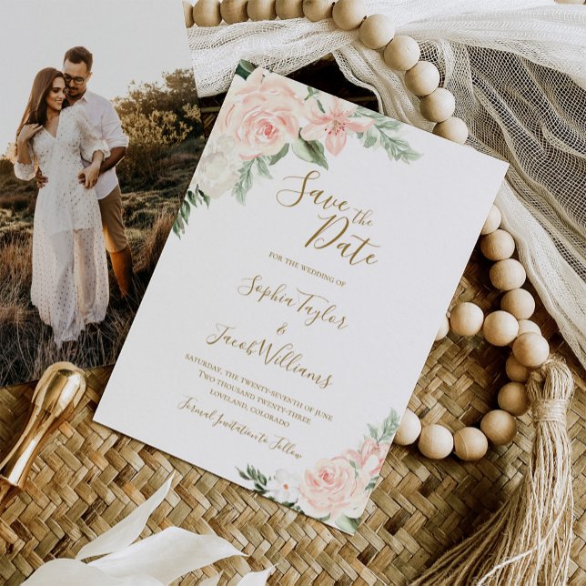 Reserva La Fecha Rubor Pink and Gold Photo Wedding Salva la fecha (Subido por el creador)