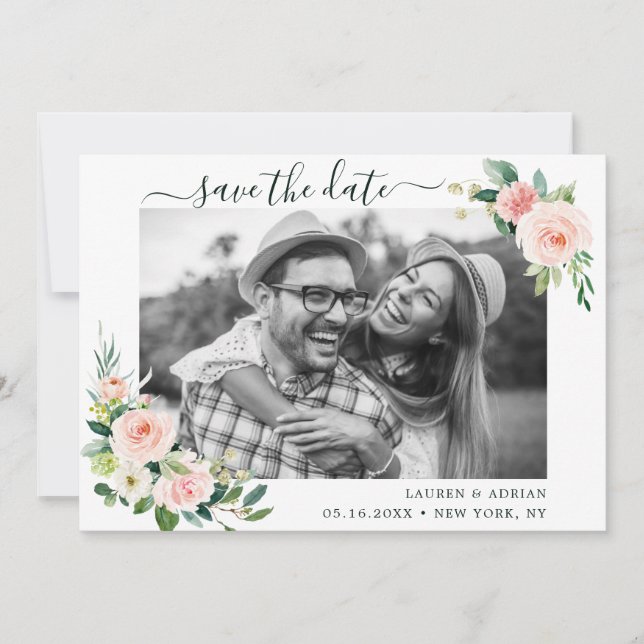 Reserva La Fecha Rubor Pink Bloom Save the Date Photo Card (Anverso)