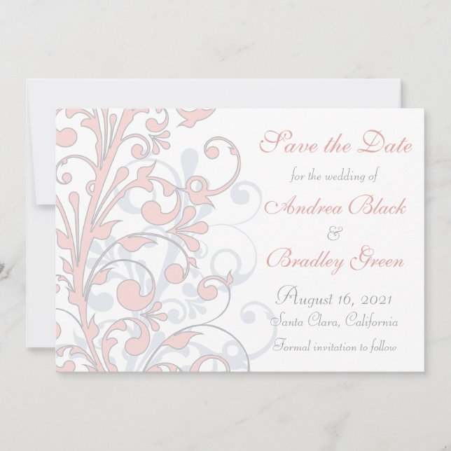 Reserva La Fecha Rubor Pink, Gray, White Wedding Salva la fecha (Anverso)