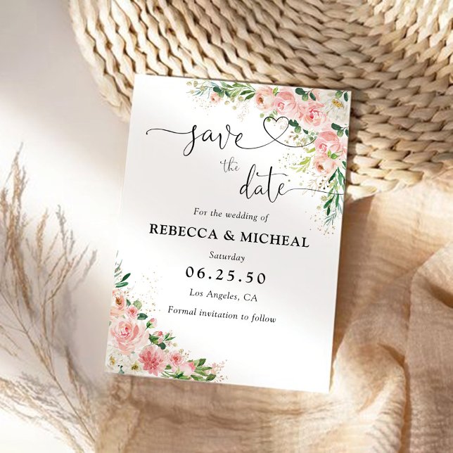 Reserva La Fecha Rubor Pink Rose Gold Save The Date Cards (Subido por el creador)