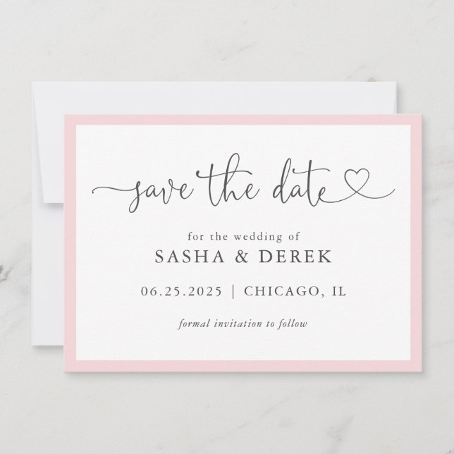 Reserva La Fecha Rubor Pink Simple Modern Save the Date (Anverso)