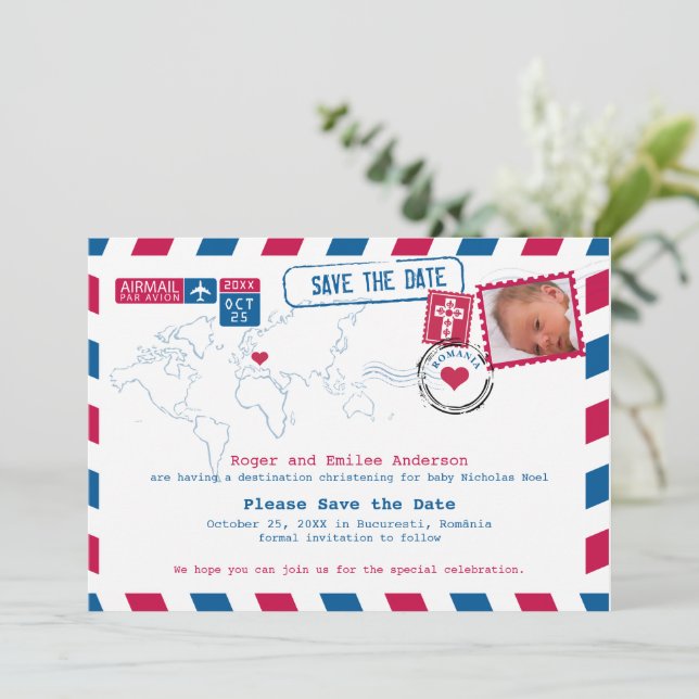 Reserva La Fecha Rumania bautizando bautismo salva la fecha (Anverso de pie)