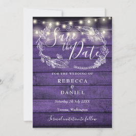 Reserva La Fecha Rusple Purple Wood String ilumina a Boda floral