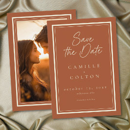 Reserva La Fecha Rust Terracotta Minimalist Frame Wedding Photo