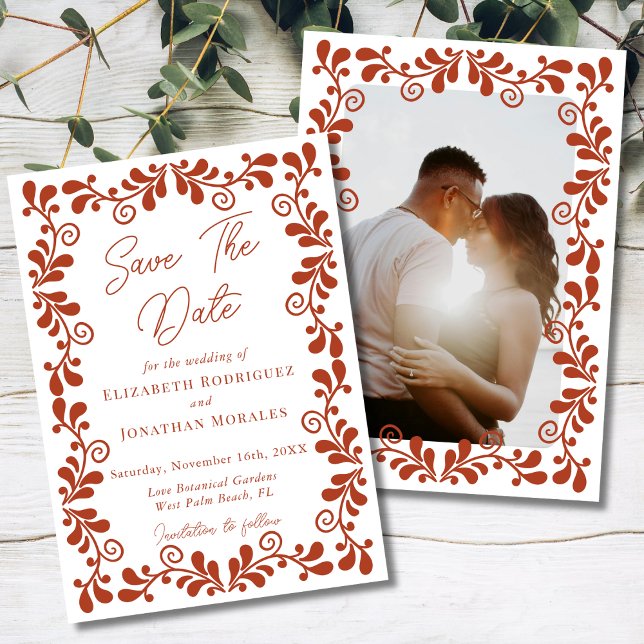 Reserva La Fecha Rust Terracotta Moda Mexicana Fiesta Talavera Foto (Subido por el creador)