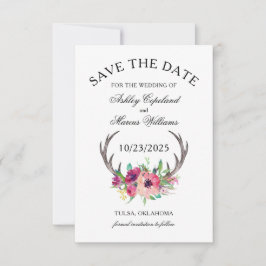 Reserva La Fecha Rustic Antlers Boho Floral Photo Save the Date