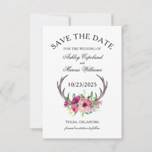 Reserva La Fecha Rustic Antlers Boho Floral Photo Save the Date