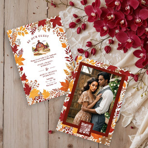 Reserva La Fecha Rustic Barn Botanical Fall Leaves & Branches Frame