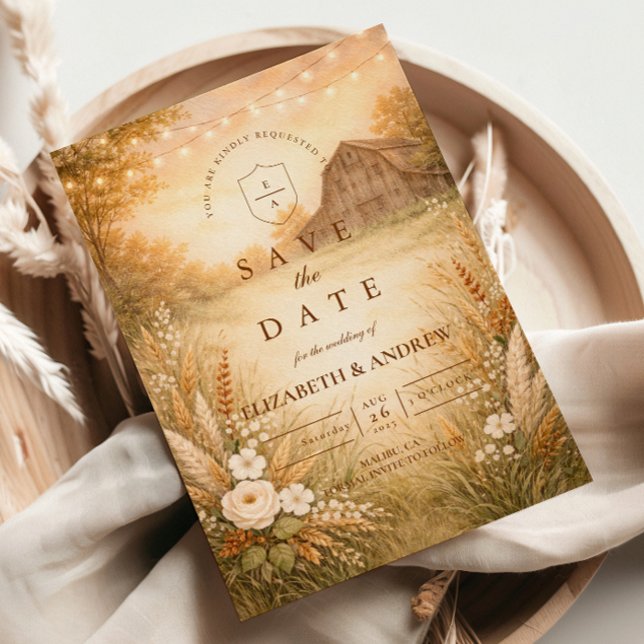 Reserva La Fecha Rustic Barn Meadow String Lights Wedding (Subido por el creador)