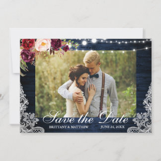 Reserva La Fecha Rustic Blue Wood Floral Luces Florales Lace Photo