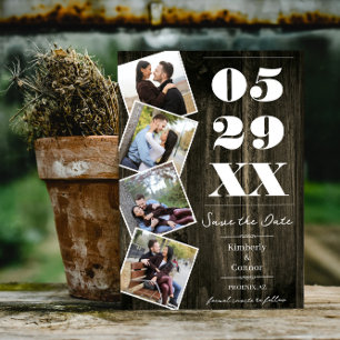 Reserva La Fecha Rustic Bold Four Photo Save the Date Natural