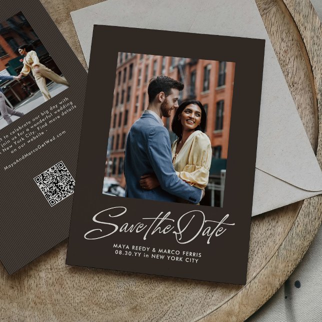Reserva La Fecha Rustic brown trendy script simple wedding (Subido por el creador)