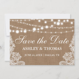 Reserva La Fecha Rustic Burlap String Lughts Lace Save the Date