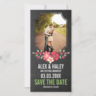 Reserva La Fecha Rustic Chalkboard Floral Save the Date Photo Card