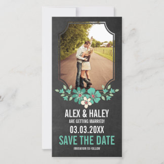 Reserva La Fecha Rustic Chalkboard Floral Save the Date Photo Card