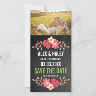 Reserva La Fecha Rustic Chalkboard Floral Save the Date Photo Card