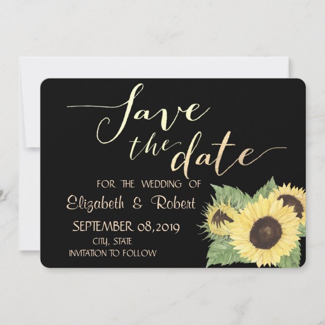 Reserva La Fecha Rustic Chic Negro, Girasoles Salva la Fecha (Anverso)