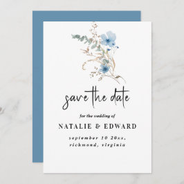 Reserva La Fecha rustic dusty Blue watercolor flower bouquet