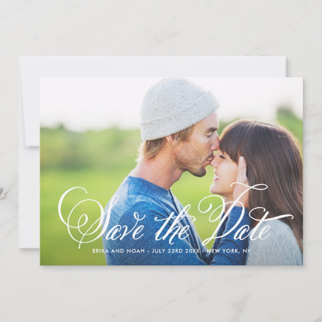Reserva La Fecha Rustic Elegant Script Photo Save the Date Card (Anverso)