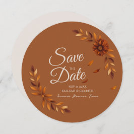 Reserva La Fecha Rustic Fall Leaves Burnt Sienna Beige Wedding