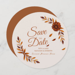 Reserva La Fecha Rustic Fall Leaves Burnt Sienna Beige Wedding