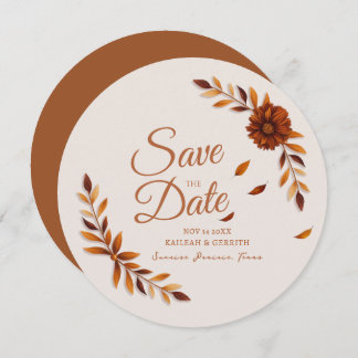 Reserva La Fecha Rustic Fall Leaves Burnt Sienna Beige Wedding