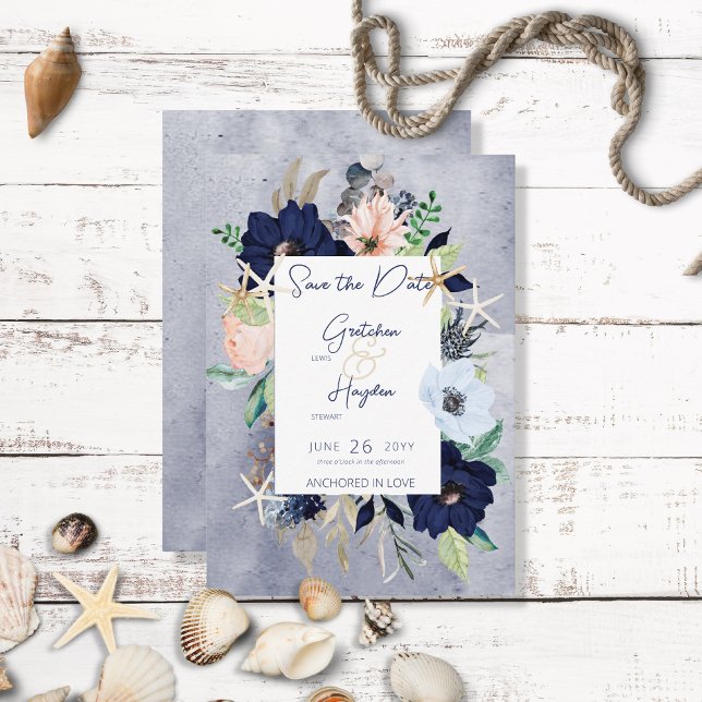 Reserva La Fecha Rustic Floral Beach Nautical Save the Date Card (Subido por el creador)