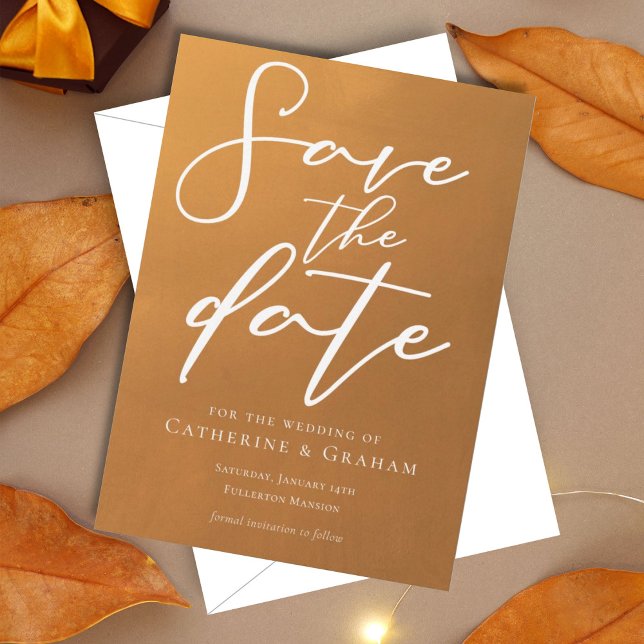Reserva La Fecha Rustic Gold Typography Earth Tone Trendy Fall (Subido por el creador)