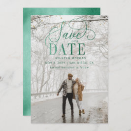 Reserva La Fecha Rustic Green Script Moderno Photo Save the Date