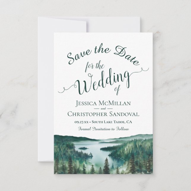 Reserva La Fecha Rustic Lake Tahoe Watercolor Destination Wedding (Anverso)