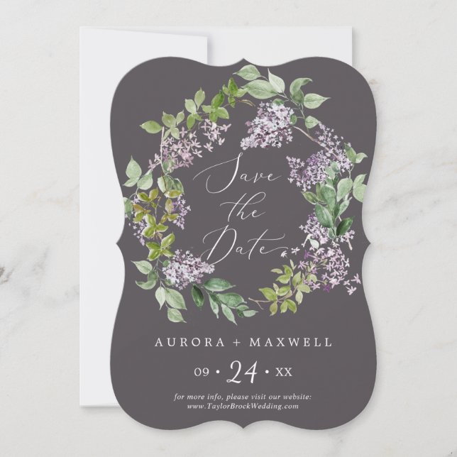 Reserva La Fecha Rustic Lilac | Boda gris (Anverso)
