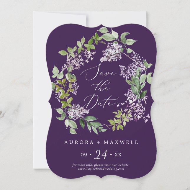 Reserva La Fecha Rustic Lilac | Boda morado (Anverso)