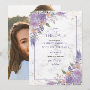 Reserva La Fecha Rustic Lilac Lavender Gold Photo Save the Date