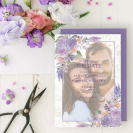 Reserva La Fecha Rustic Lilac Lavender Gold Photo Save the Date