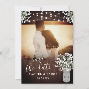 Reserva La Fecha Rustic Mason Jar Lights Wedding Save the Date Card