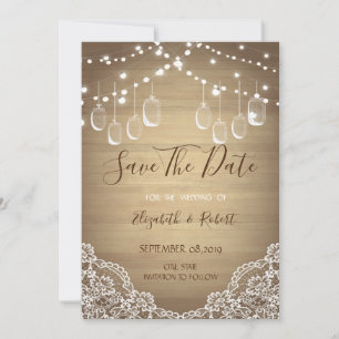 Reserva La Fecha Rustic Mason Jar,String Lights, Lace Save The Date