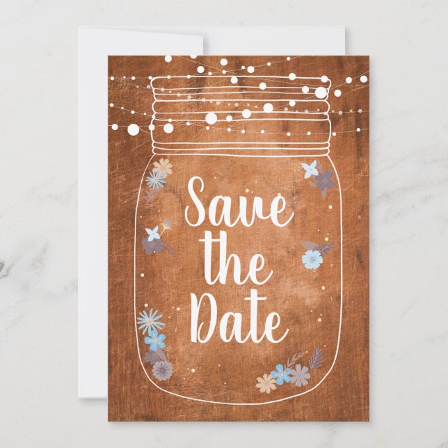 Reserva La Fecha Rustic Mason Jar String Lights Save the Date (Anverso)