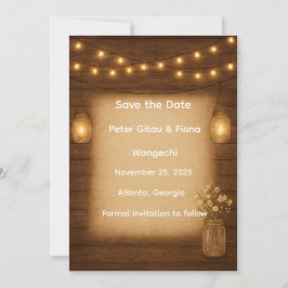Reserva La Fecha Rustic Mason Jar String Lights Save the Date Card