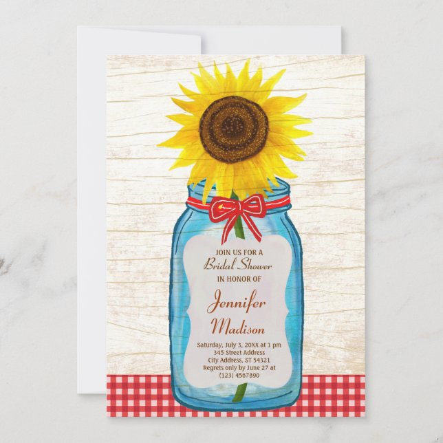 Reserva La Fecha Rustic Mason Jar y Sunflower salvan la fecha (Anverso)