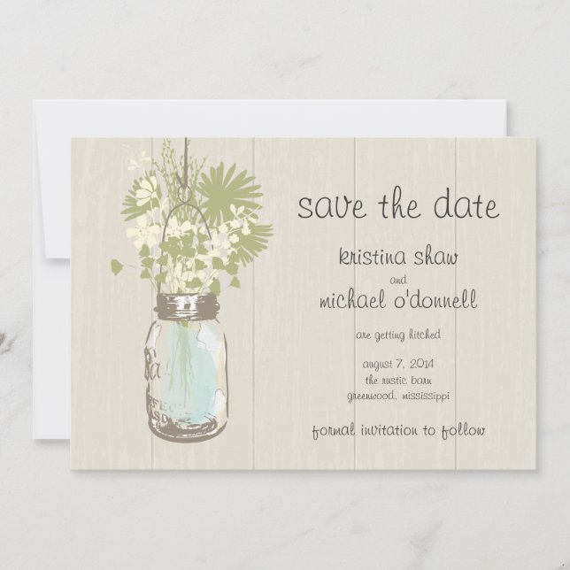 Reserva La Fecha Rustic Mason Jar y Wildflowers salvan la fecha (Anverso)