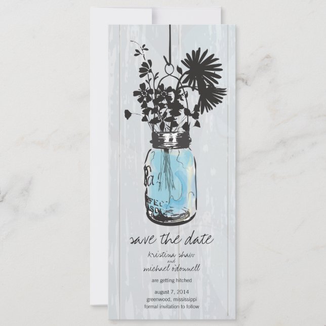 Reserva La Fecha Rustic Mason Jar y Wildflowers salvan la fecha (Anverso)