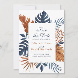 Reserva La Fecha Rustic Midnight Blue Monstera Save the Date Card