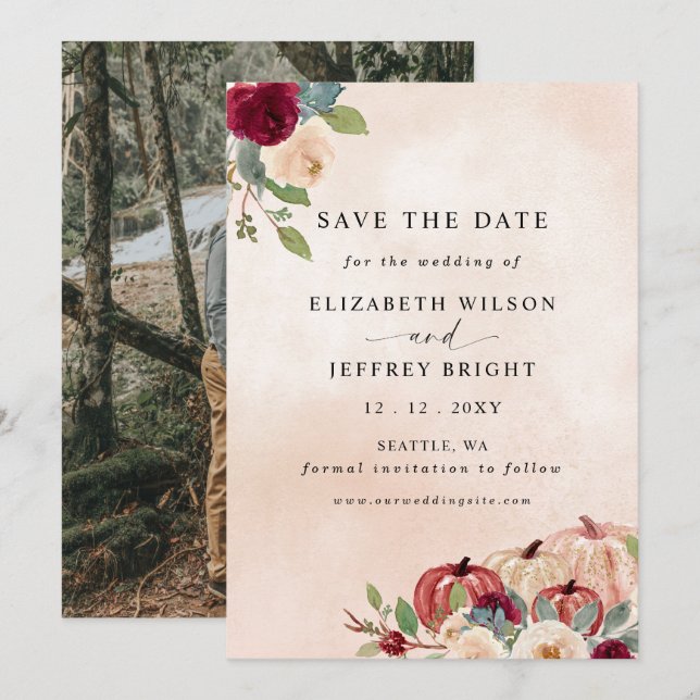 Reserva La Fecha Rustic Modern Pumpkins Country Fall Wedding (Anverso / Reverso)