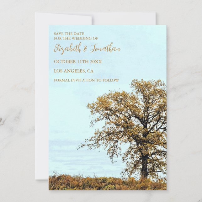 Reserva La Fecha Rustic Oak Tree Autumn Wedding (Anverso)