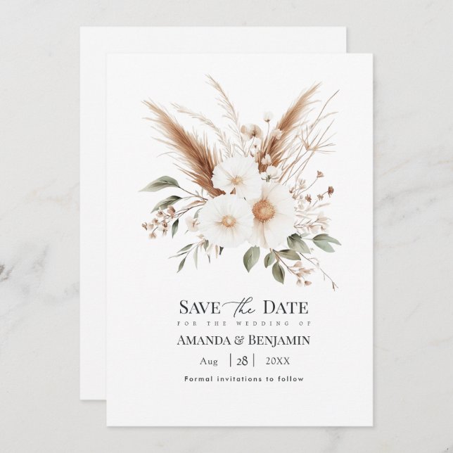 Reserva La Fecha Rustic Pampas Grass Boho Bohemian Wedding QR Code (Anverso / Reverso)