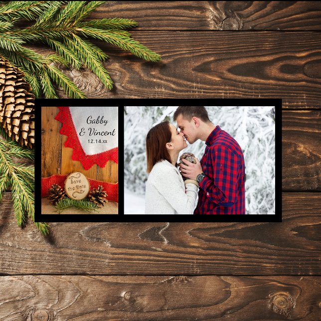 Reserva La Fecha Rustic Pines Red Lace Woods Wedding Save the Date (Set a woodsy tone with the Rustic Pines and Red Lace Woodland Wedding Save the Date Photo Card.)