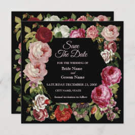 Reserva La Fecha Rustic Red Pink Floral Greenery Black