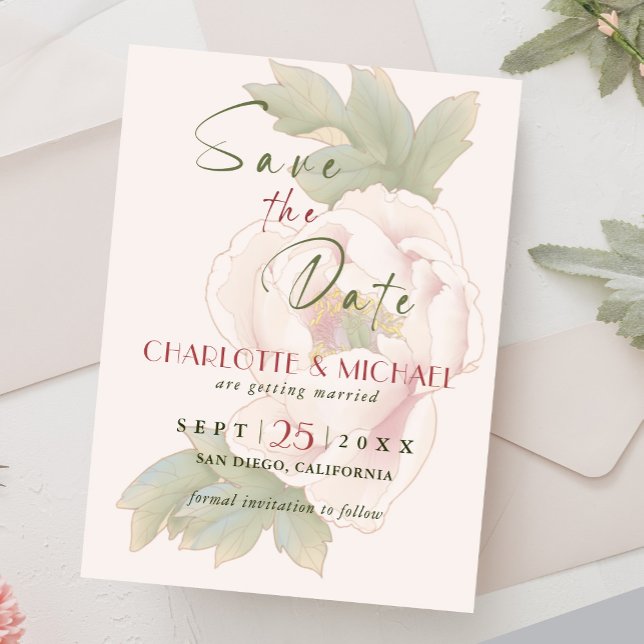 Reserva La Fecha Rustic Rubor Pink Peony Wedding Save the Date (Subido por el creador)